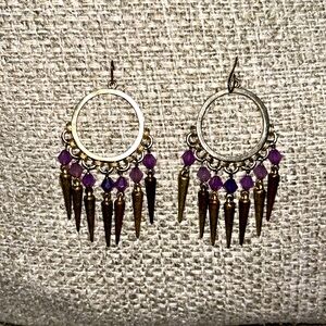 Purple and Gold dangle earrings